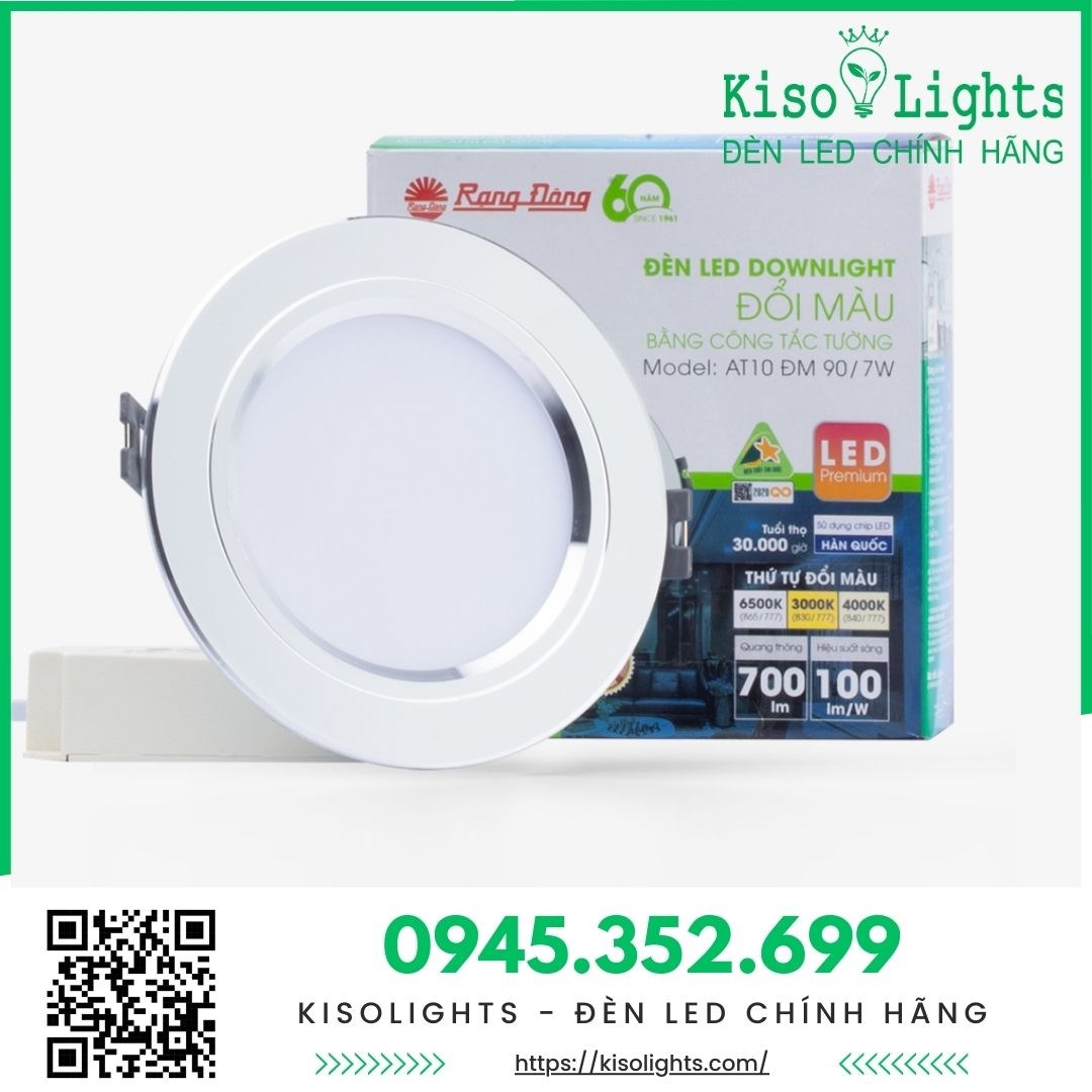 Đèn LED Downlight 7W đổi màu viền bạc