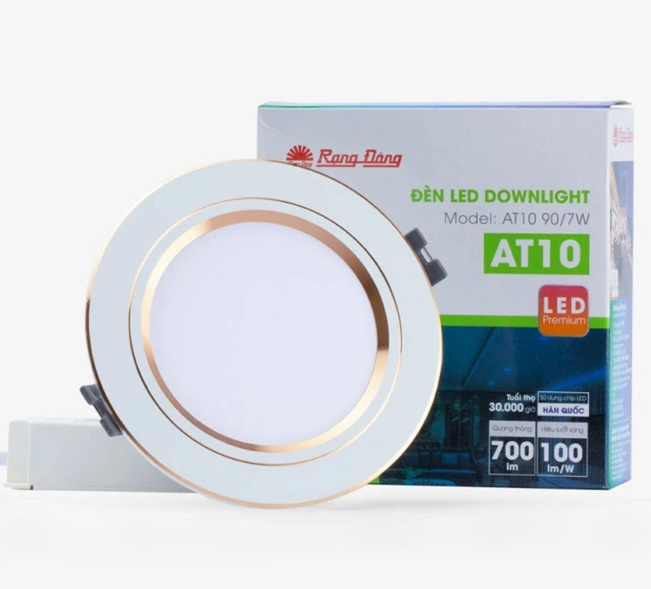 Đèn downlight âm trần viền bạc/vàng 7W rạng đông D AT10L 90/7W