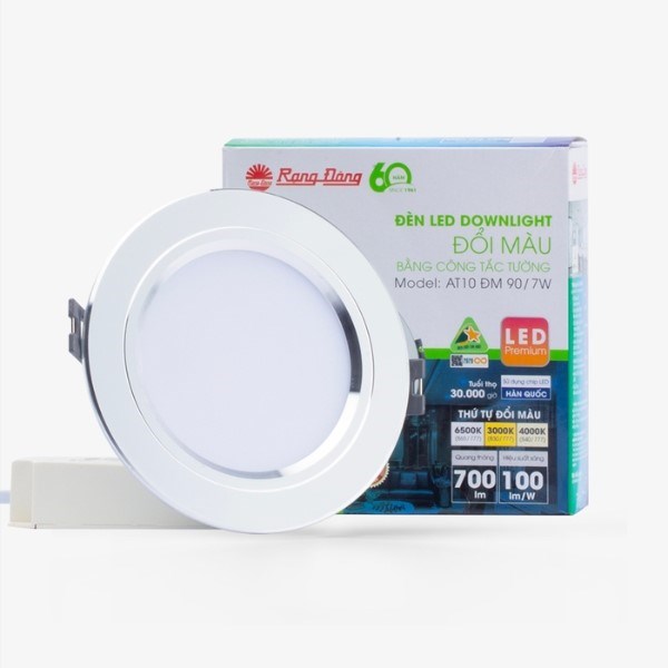 Đèn downlight âm trần viền bạc/vàng 9W rạng đông D AT10L 110/9W