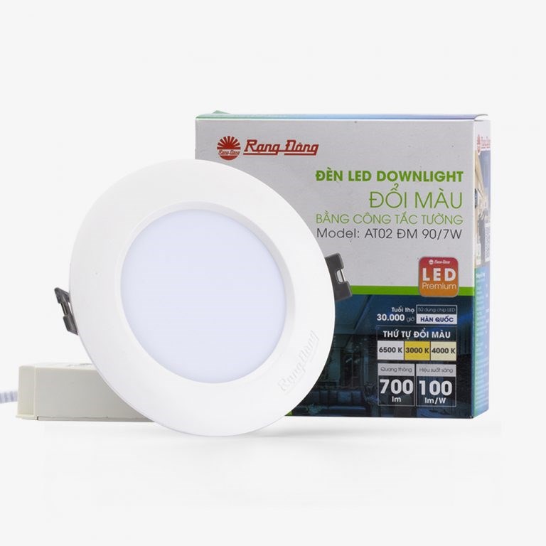 Đèn led âm trần 3 màu 7W rạng đông D AT02L ĐM 90/7W