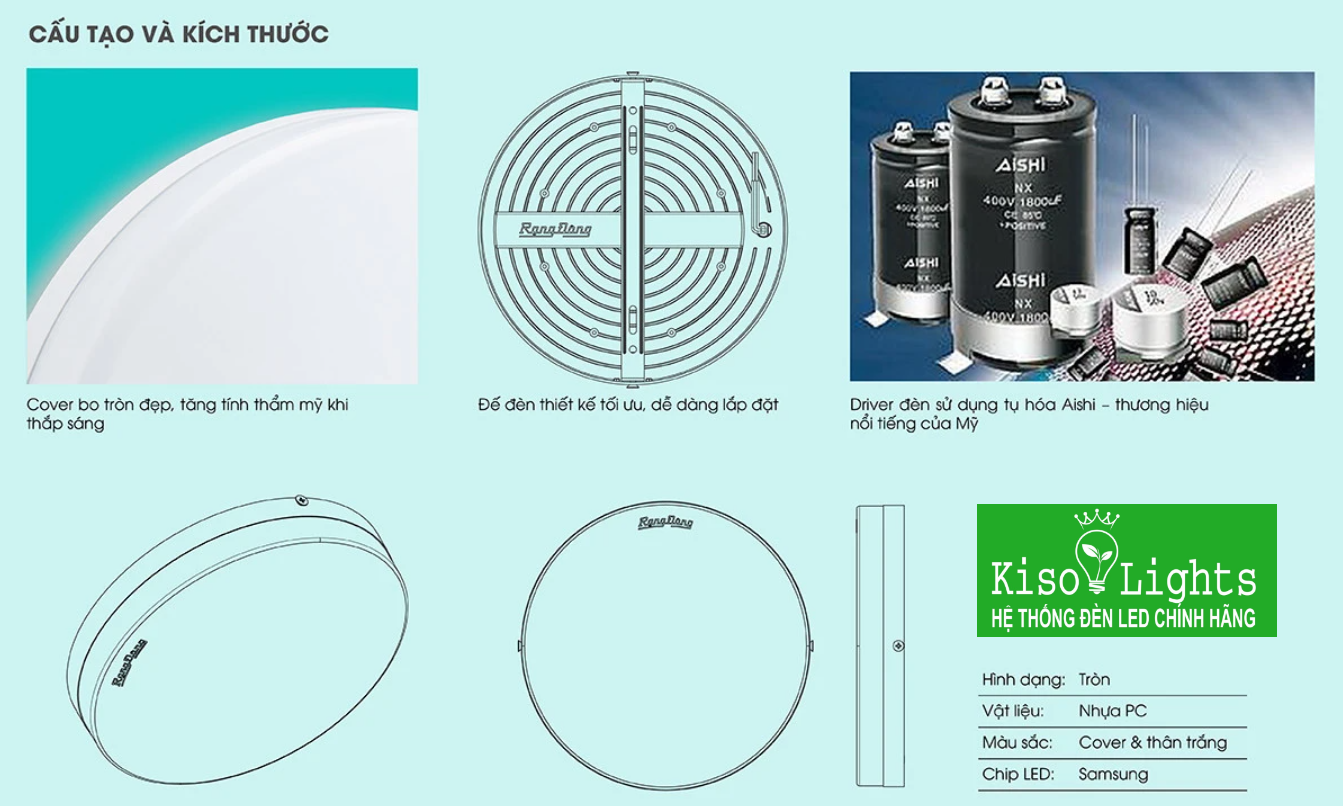 Đèn led ốp trần đổi màu 24W rạng đông LN12N ĐM 3000/24W