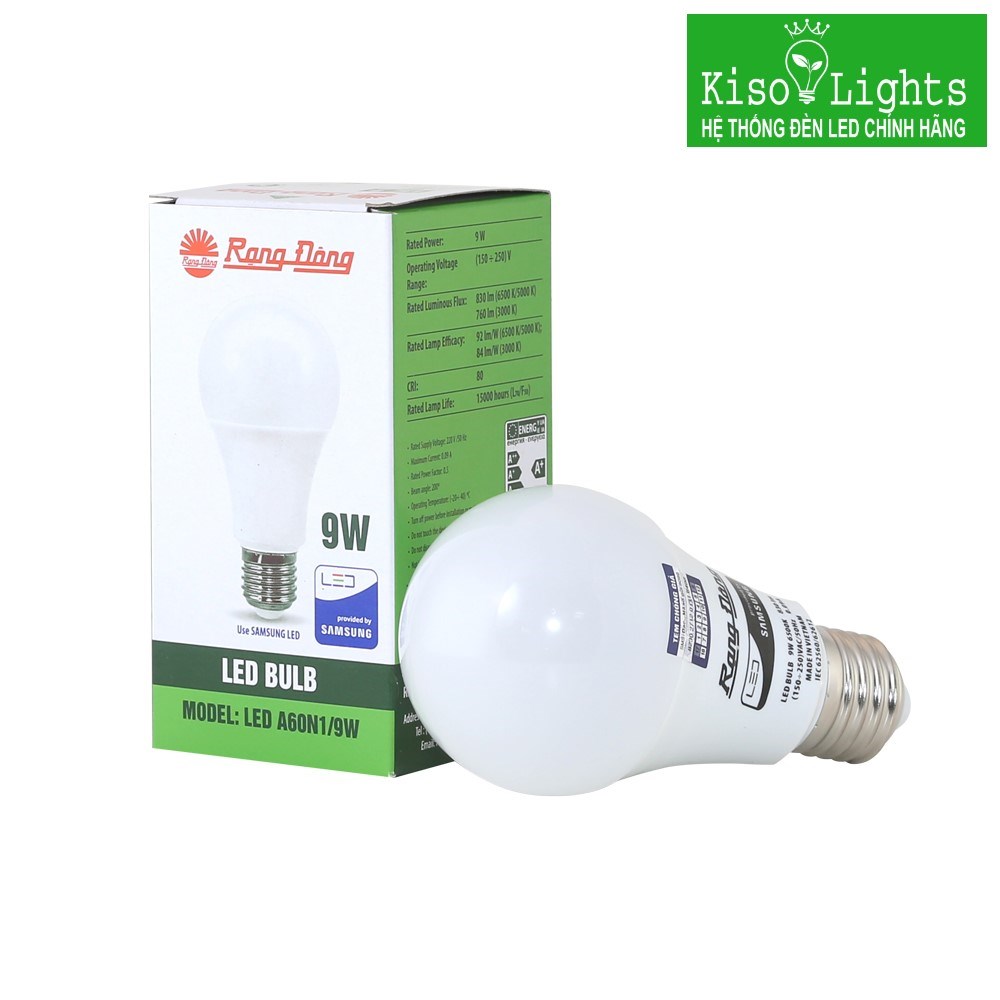 Đèn led búp 9W rạng đông dùng ắc quy LED A60N1 12-24VDC/9W E27