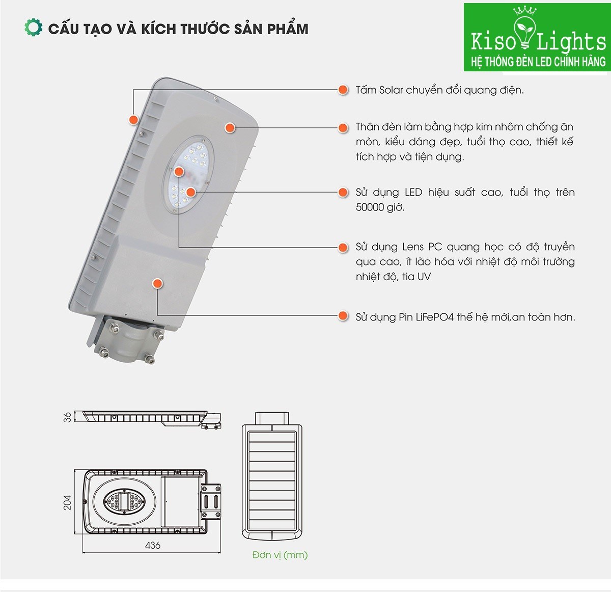 Đèn đường năng lượng mặt trời 15W rạng đông CSD02SL/15W